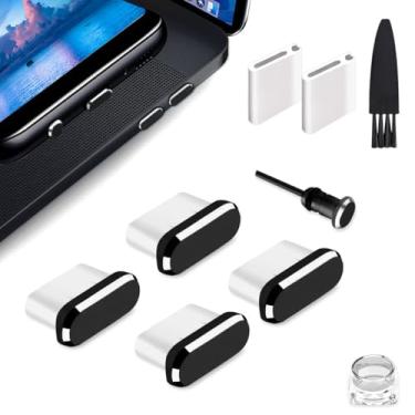 Imagem de Fanoshon Plugue de poeira USB C, tampa de porta de carregamento tipo C 4 peças com escova de limpeza preta, compatível com iPhone 17 16 15 Pro Max Plus Samsung S25 S24 Ultra, protetor de acessório de