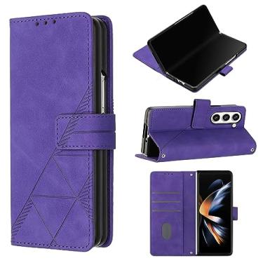 Imagem de Asdsinfor Capa flip para Samsung Z Fold 6 coldre carteira de couro sintético com suporte para cartões fecho magnético à prova de choque capa protetora para Samsung Galaxy Z Fold6. Roxo YBS