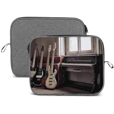 Imagem de Capa para laptop, impermeável, resistente a choques, bolsa protetora para notebook, leve, guitarra, baixo, música, instrumentos musicais, viagem, estojo compatível com laptop de 13 a 14 polegadas