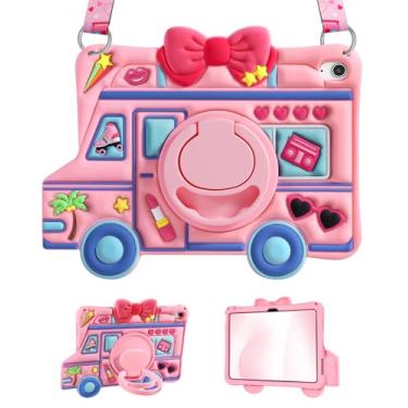 Imagem de LISEVO Capa para iPad 10ª geração de 10,9 polegadas 2022, para iPad A16 11ª geração - para meninas, desenho animado Kawaii, fofo, feminino, com suporte giratório e alça de silicone para Apple 10º/11º