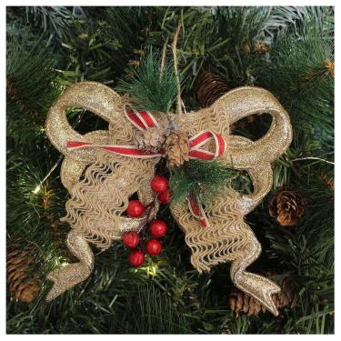 Imagem de Kit 8 Enfeite Pendente Natalino Laço Dourado Com Brilho Natal 18cm