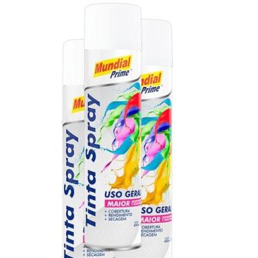 Imagem de Kit 3 Tinta Spray Uso Geral Branco Fosco Mundial Prime, Único