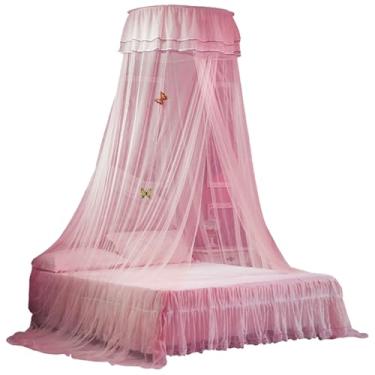 Imagem de lyrlody Canopy de Cama Grande Com Decoração Elegante, Material Respirável, Instalação Fácil e Malha Fina, Dossel de Cama Universal para Decoração do Quarto da Princesa, Adequado para (Rosa)