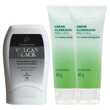 Imagem de Kit 1 Máscara Facial Vulcan Black Remove Cravos + 2 Creme Clareador Ro