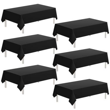 Imagem de joycloth 6 toalhas de mesa de plástico preto, 137 x 274 cm, descartáveis, PEVA, retangulares, para festas de piquenique, formatura, aniversário, casamentos, serve para mesa retangular de 1,8 a 2,8 m