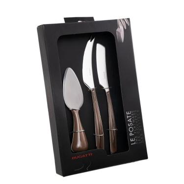 Imagem de Kit 3 Peças Queijo Faca Espátula Petisco Tabaco Luxo Bugatti