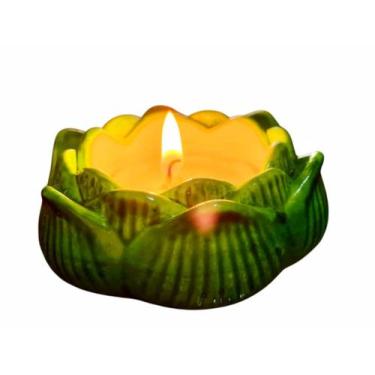 Imagem de Castiçal Porta Vela Flor De Lotus Porcelana Verde - Althea Arte Decor