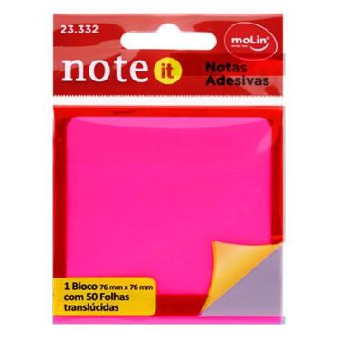Imagem de Bloco adesivo transparente rosa neon 76x76 c/50 fls Molin
