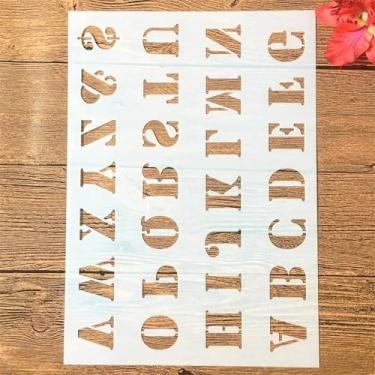 Imagem de TIAMECH A4 Estêncil de letras maiúsculas reutilizáveis de 3,5 x 2,5 cm para pintura - Modelo de camadas com símbolo do alfabeto, arte de parede DIY, móveis de madeira, álbum de recortes e artesanato