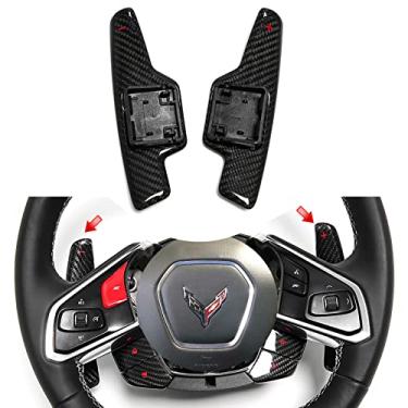 Imagem de Alavanca de fibra de carbono genuína para Chevrolet Corvette C8 Stingray Coupe Z51 Performance Z06 2020 2021 2022 2023 (vermelho, branco "+/-"), extensões de volante de carro (vermelho + -)