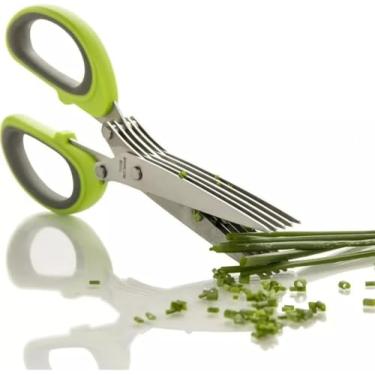 Imagem de Tesoura de Cozinha 5 Lâminas em Aço Inox – Cortador de Ervas, Temperos e Legumes com Pente de Limpeza Incluso, Multicamadas Prática e Resistente para Uso Doméstico