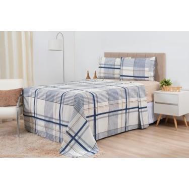 Imagem de Jogo De Lençol Queen 4 Peças 100% Algodão 200 Fios Estampado (Geométrico Azu)