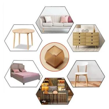 Imagem de 24 Protetores Pé De Cadeira Silicone Feltro Quadrado Marrom Transparen