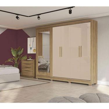 Imagem de Guarda-Roupa Casal Kappesberg CB01N564, 4 Portas de Bater e 1 Porta de Correr com Espelho, Nogueira Macadâmia, 245 cm