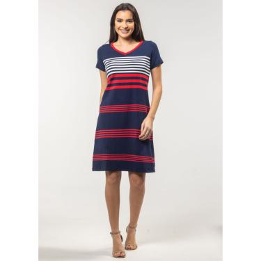 Imagem de Vestido Pau a Pique Listrado Vermelho e Azul Marinho
