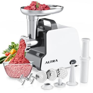 Imagem de ALTRA LIFE Moedor De Carne Elétrico, 2300 W Máx., Enchedor De Salsichas De Alta Resistência Com 2 Lâminas, 3 Pratos De Moagem, Tubo Para Salsicha E Kit Kubbe, Moedor De Carne Doméstico Com Alça (Pre