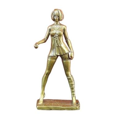 Imagem de Saia curta em pé de latão estátua feminina arte corporal miniaturas, metal cabelo curto modelo mulher escultura mesa carro decoração homens colecionar estatuetas presentes peso papel