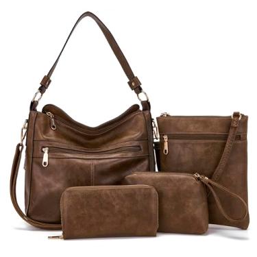 Imagem de Bolsas femininas conjunto de bolsas e carteira grande Hobo bolsa transversal bolsa feminina bolsas bolsas 4 peças, A15-4 peças/conjunto marrom-b