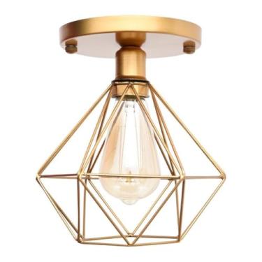 Imagem de Lustre De Teto Industrial Plafon Retrô Aramado Diamante(Dourado)