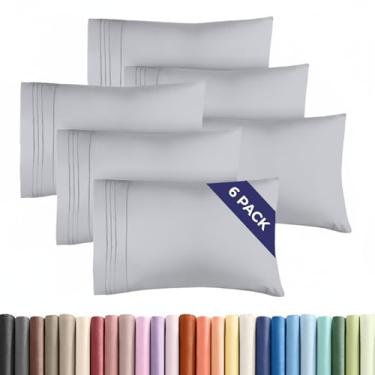 Imagem de Conjunto de 6 fronhas Queen – Capas de almofada ultra macias de qualidade hoteleira – Confortáveis, aconchegantes e sem rugas – Resistente a encolhimento, manchas e desbotamento – Protetores de
