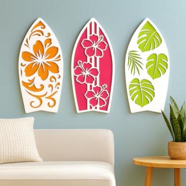 Imagem de Kit 3 Pranchas Decorativas Praianas em MDF e Relevo 3D para Sala Quarto Escritório Flores