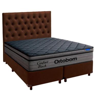 Imagem de Cama Box Marrom+cabeceira+colchão King Confort Black Ortobom