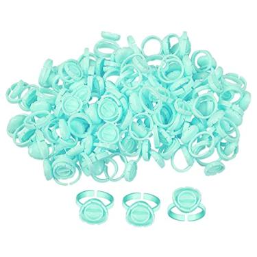 Imagem de 100 anéis de extensão de cílios descartáveis e copos de cola para cílios | Suporte de dedo inteligente | Kit de ferramentas de maquiagem profissional | Plástico | Suprimentos de maquiagem para salão