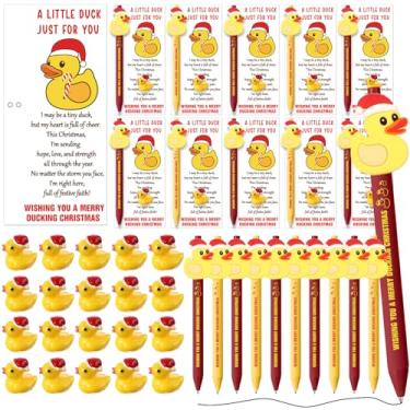 Imagem de Ctosree 20 conjuntos de canetas de pato, presentes incluem 20 canetas esferográficas de pato, chapéu de Papai Noel, 20 mini patos de resina com 20 cartões de felicitações inspiradores, presentes de