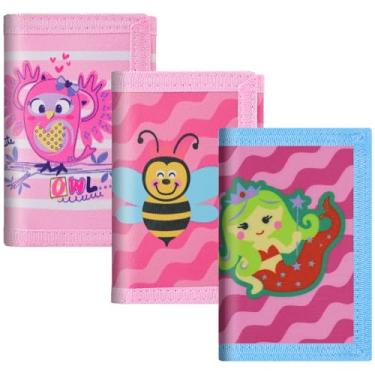 Imagem de Pacote com 3 mini porta-moedas infantis com bloqueio de RFID e zíper, carteiras de lona para esportes ao ar livre com adesivo mágico, Carrinho rosa, 3 Packs