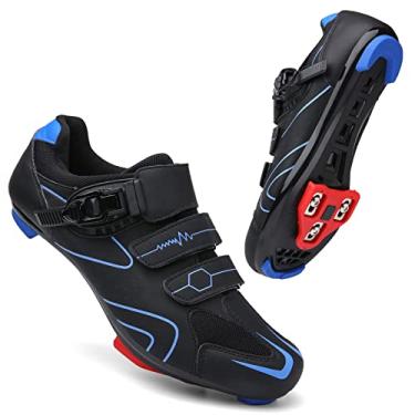 Imagem de Vicogn Tênis de ciclismo masculino feminino compatível com Peloton Indoor Bicycle Pedals Clip in Road Bike Shoes pré-instalado com Look Delta Cleats, Azul, 8 Women/6.5 Men