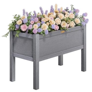 Imagem de TT Nature Canteiro elevado de HDPE com pernas, caixa de plantação elevada para vegetais, ervas e flores, canteiros elevados resistentes às intempéries para jardinagem, pátio, varanda e quintal