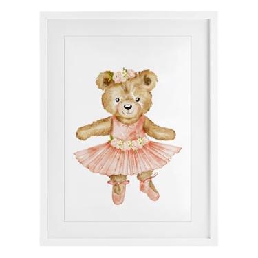 Imagem de Stupell Industries Urso de pelúcia floral bailarina branco emoldurado sob vidro, design por Amy Hall, 20 x 14