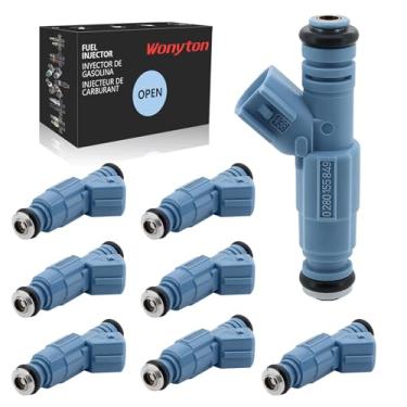 Imagem de Wonyton Conjunto de 4 bicos de injetores de combustível com 8 0280155849 compatível com Chrysler Aspen Dodge Ram Dakota Durango Jeep Grand Cherokee Commander Mitsubishi Raider 4.7L V8, substitui 822