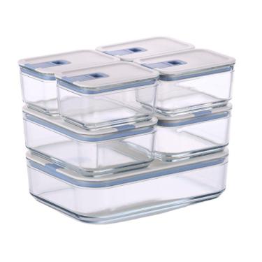 Imagem de Conjunto De Potes De Vidro Herméticos Retangulares - 7 Unidades - Tampa Com Alavanca
