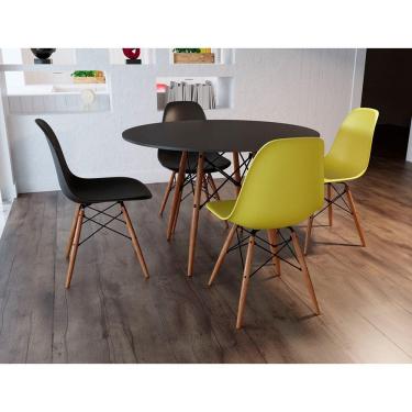 Imagem de Mesa De Jantar Com 4 Cadeiras 2 Pretas E 2 Brancas Eames 90Cm Tampo Preto Base Madeira - Up Home