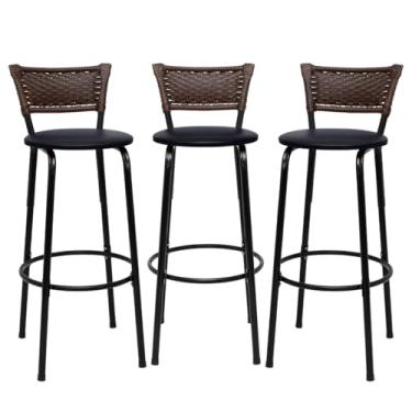 Imagem de Banquetas Altas Bancada Bar Confortável Moderno Design Resistente Estrutura Preta Kit 03 Unidades - Itagold (Preto)