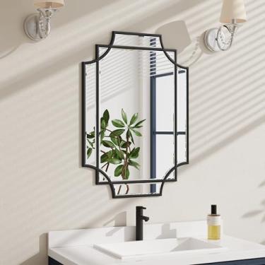 Imagem de ENENE Espelho de banheiro espelho de parede de casa de fazenda dourado para pia de madeira emoldurada de parede para sala de estar, entrada (50 x 71 cm/preto)