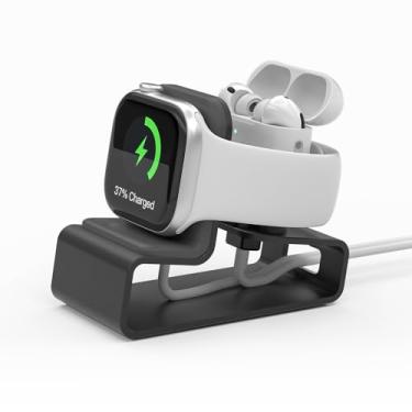 Imagem de Suporte para carregador Apple Watch, suporte de carregamento 2 em 1 de alumínio compatível com Apple Watch Series 9 8 Ultra2 Ultra SE2 7 6 SE 5 4 3 2 e AirPods 1/2/3/Pro para modo criado-mudo