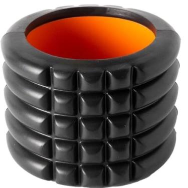 Imagem de Mini Rolo de Massagem em EVA e PVC, Preto e Laranja, 10x14cm, Duas Superfícies para Alívio Muscular e Recuperação Pós Treino
