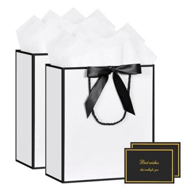 Imagem de YoungTree Saco de presente, 2 sacos de presente grandes com fita e 2 cartões comemorativos, 4 papéis de seda, bolsa de presente de papel portátil com alças, sacolas de presente de aniversário, sacolas