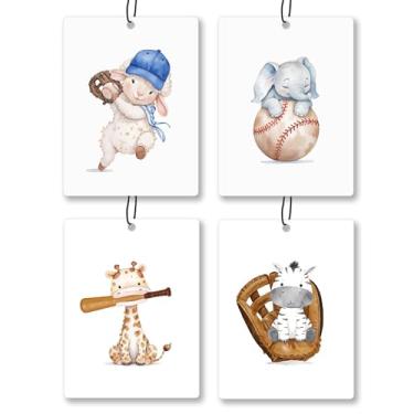 Imagem de Exqcom Ambientador de berçário de animais de beisebol, 4 peças, suprimentos de beisebol de animais fofos para pendurar aromatizador de ar para crianças, meninos, presentes, acessórios de carro com