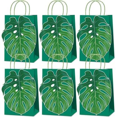 Imagem de Oitnlaughter 24 peças de sacos de presente havaianos a granel de lembrancinhas de festa Aloha com folhas de palmeira tema tropical Luau caixas de lembrancinhas de doces para aniversários de verão