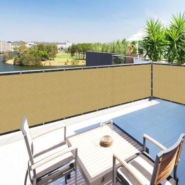 Imagem de Tela de privacidade bege de 10 x 5 cm Tecido de sombra para cerca de elos de corrente, varanda, terraço, piscina, trilhos, varanda, playground, quintal, jardim