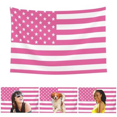 Imagem de EGVRNFJM Tapeçaria rosa personalizada da América Adicione sua própria foto imagem texto personalizado pano de fundo para pendurar na parede banner para casa e sala de estar, aniversário decoração de