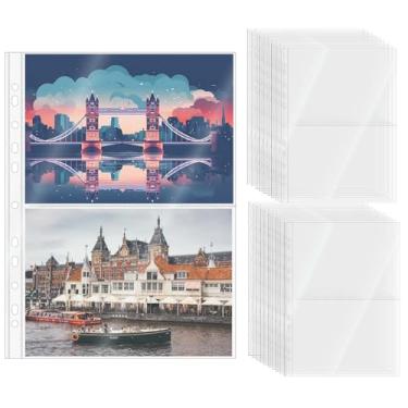 Imagem de 20 folhas de refil de álbum de fotos A4, capas transparentes para fichário 14 x 20 cm, 2 bolsos, 11 orifícios, capas para fichário A4 (2 bolsos)