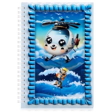 Imagem de omatek smart technologies Caderno espiral A5 com capa brilhante 3D – Caderno de capa dura fofo com 80 folhas – Caderno escolar para crianças, meninas e meninos – Helicóptero de resgate