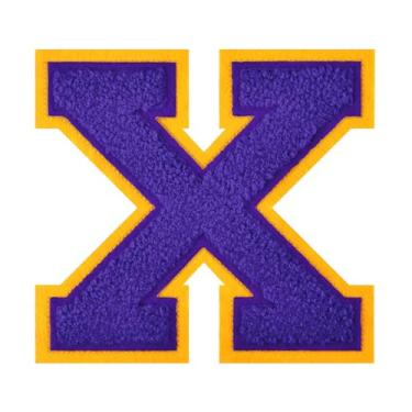 Imagem de 1 Patch de letra de chenille roxo de 11,4 cm – Adesivos do alfabeto para roupas, jaquetas, mochilas, chapéus para decoração personalizada, nome personalizado e artesanato. (X)