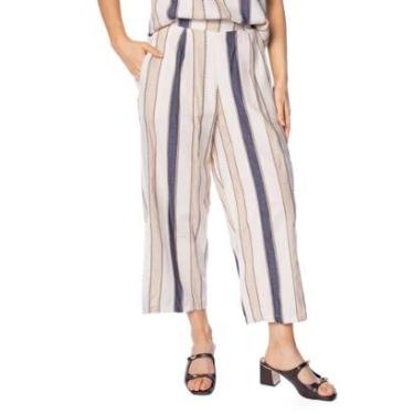 Imagem de Calça Pantacourt Feminina Giraffe Listras Fenda Bege/marinho-Feminino