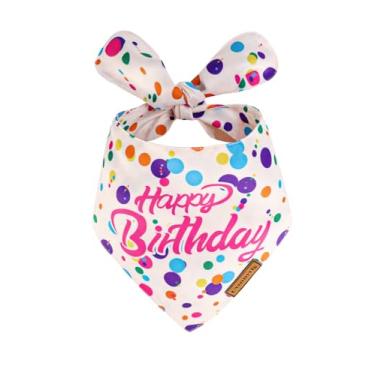 Imagem de Qxsnuvvlg Bandana de aniversário para cães, bandana luxuosa feita à mão com camada dupla para cães pequenos, médios e grandes, polaina de pescoço de poliéster macio de seda para festa de aniversário