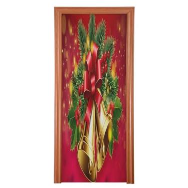 Imagem de Wassud Capa de porta de Natal decoração de banner 89 x 199 cm grandes sinos de Natal elástico capa de porta interna externa para varanda porta da frente
